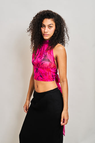 Silk Halter Top - Hot Pink