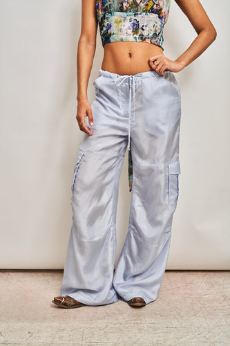 Silk Cargo Pants - Baby Blue