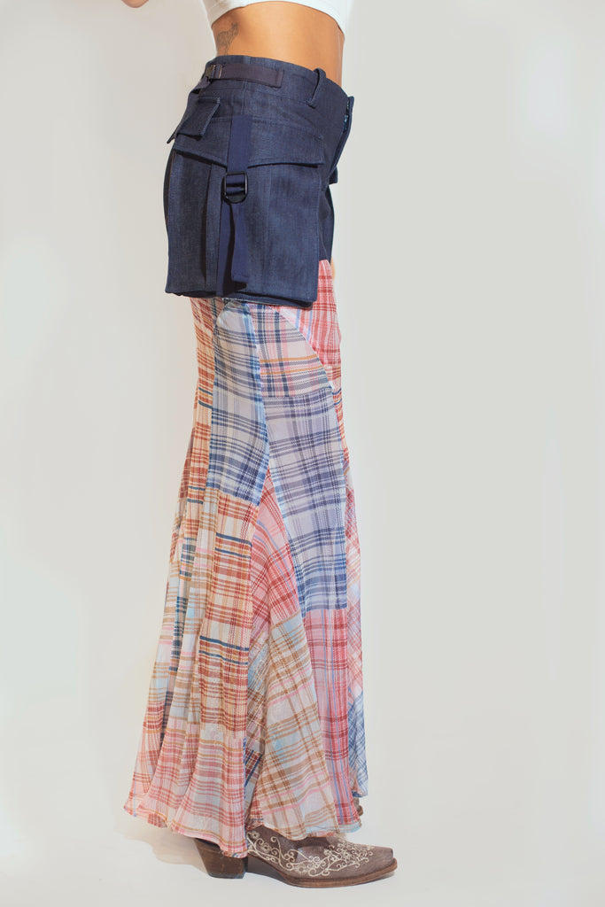 Mermaid Cargo Skirt - Denim & Plaid