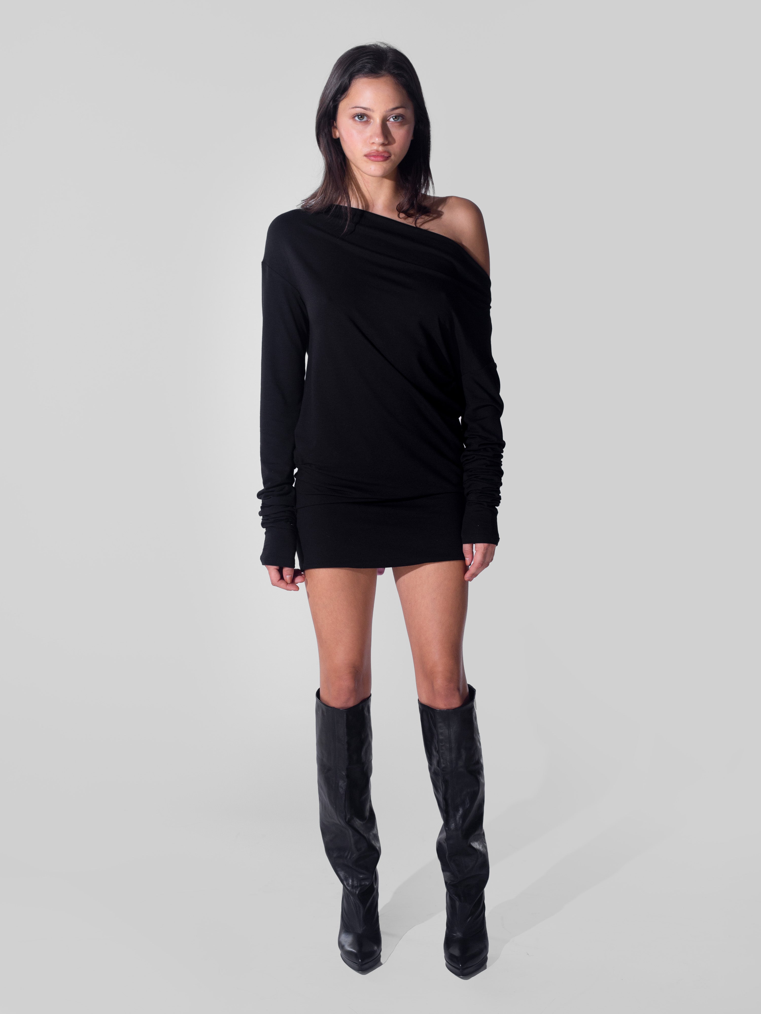 slinky jersey long sleeve cut out mini dress in black Slinky Host Long Sleeve