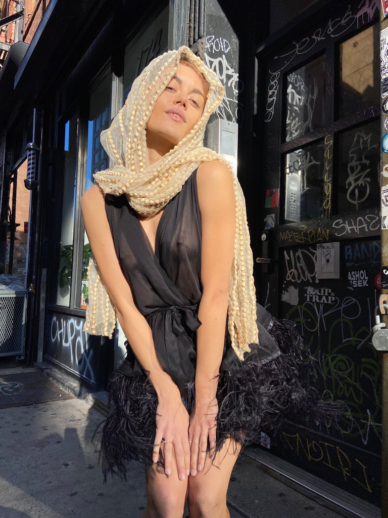 Two Tier Feather Dress - Black