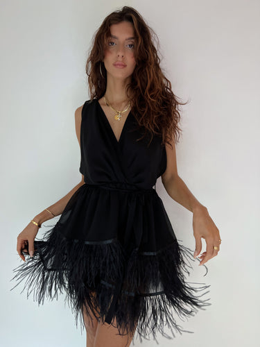 Two Tier Feather Dress - Black