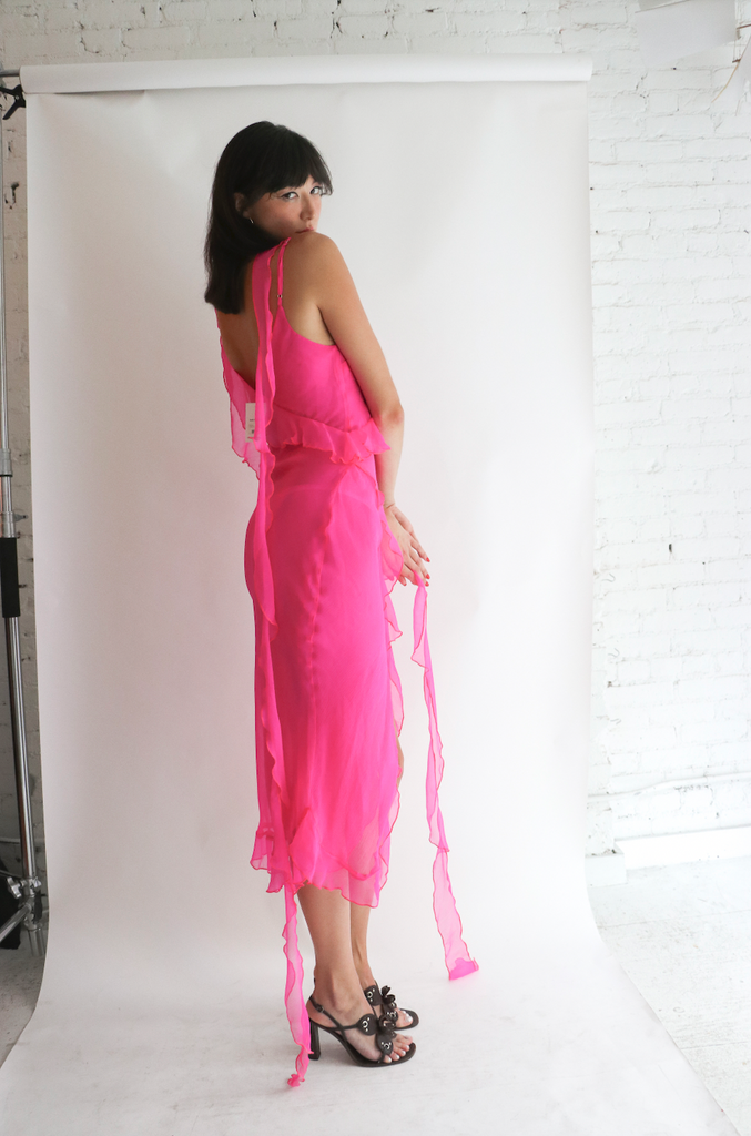 Yvonne Ruffle Midi Dress - Hot Pink