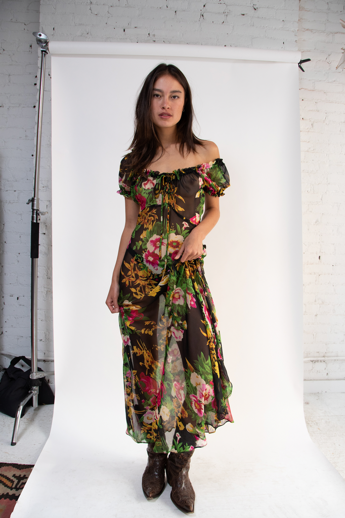 Peasant Dress - Gold Peony