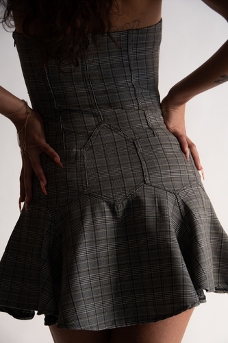 Ruby Lee Mini Dress - Grey Plaid