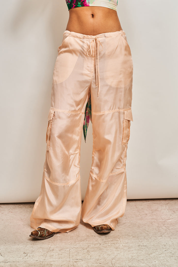 Silk Cargo Pants - Peach