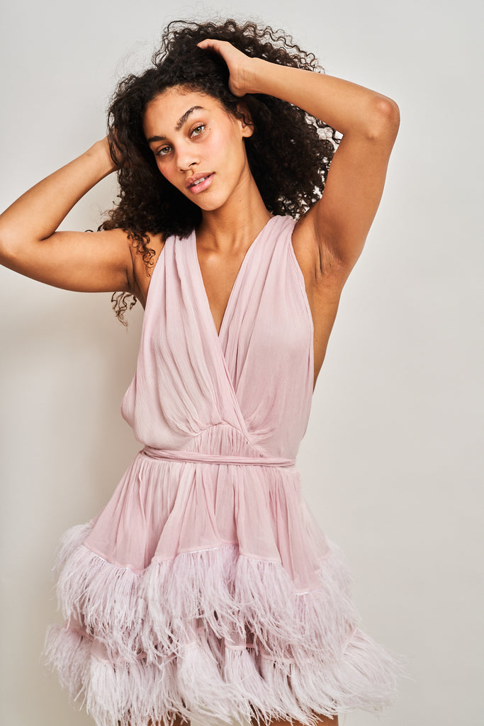 Two Tier Feather Dress - Pink