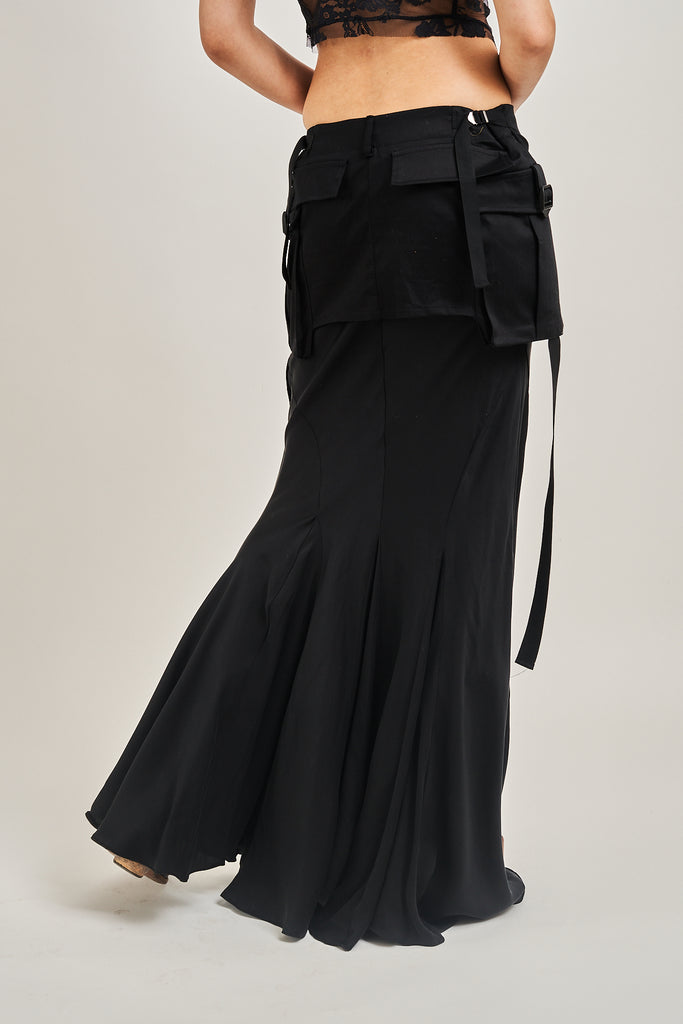 Mermaid Cargo Skirt - Black Silk