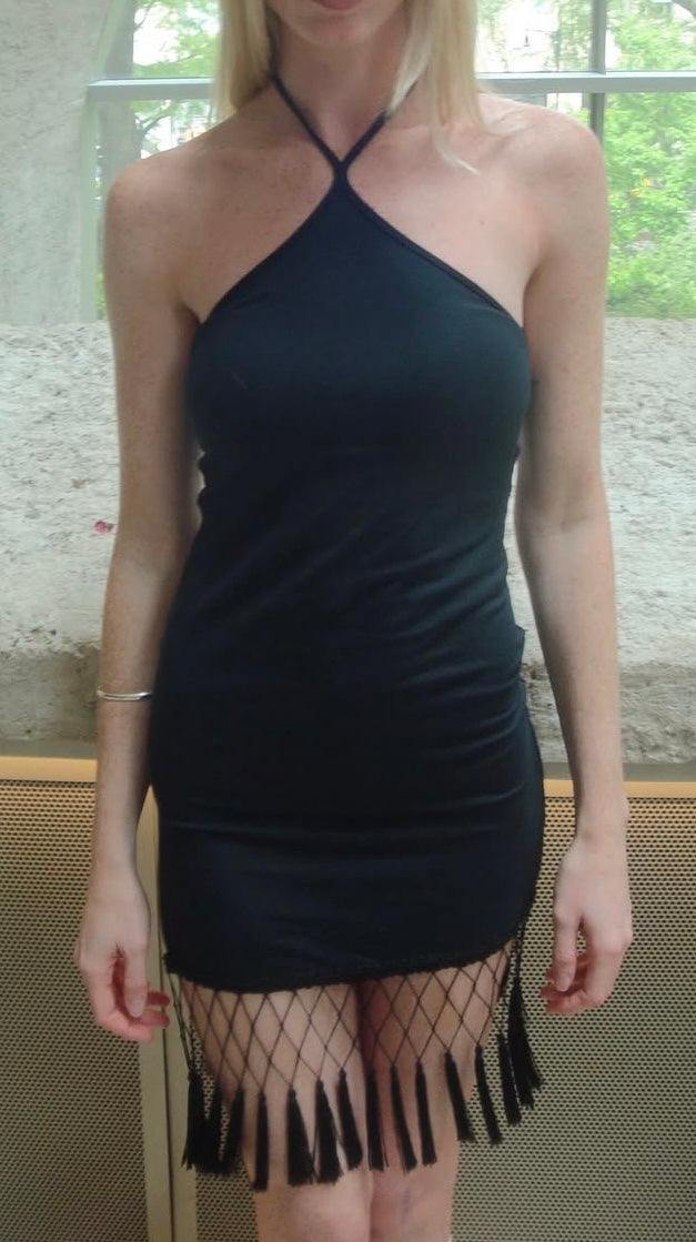 Fringe Halter Dress - Black