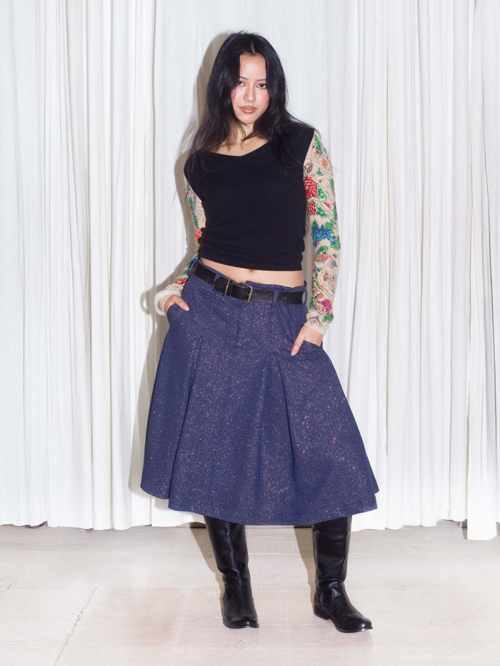 Amy Skirt - Navy Knit & Silver