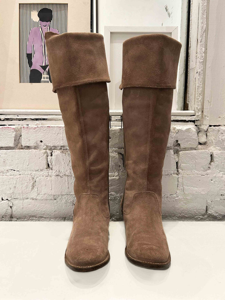 Frye Foldover Chestnut Suede Boots