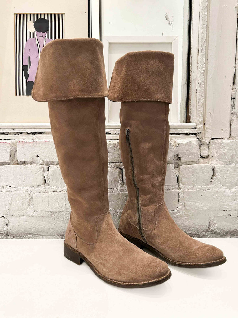 Frye Foldover Chestnut Suede Boots