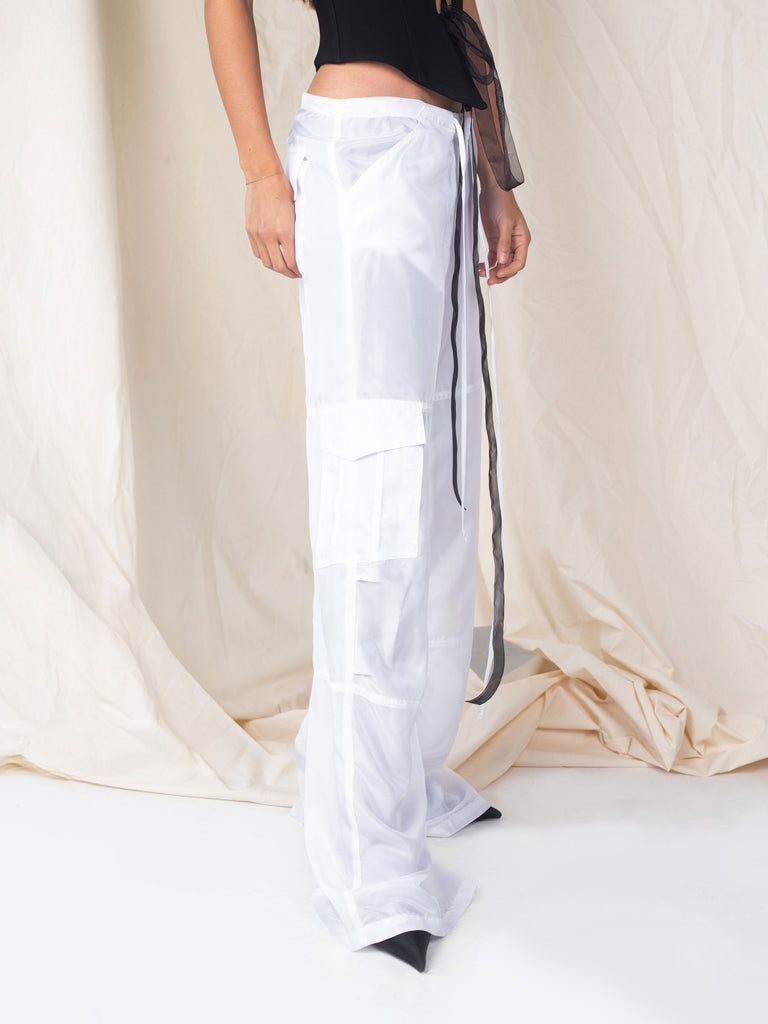 Silk Cargo Pants - White