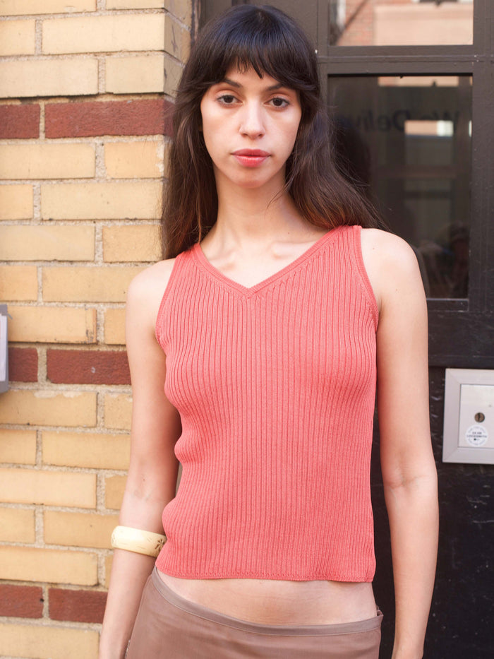 Coral Silk V-Neck Tank