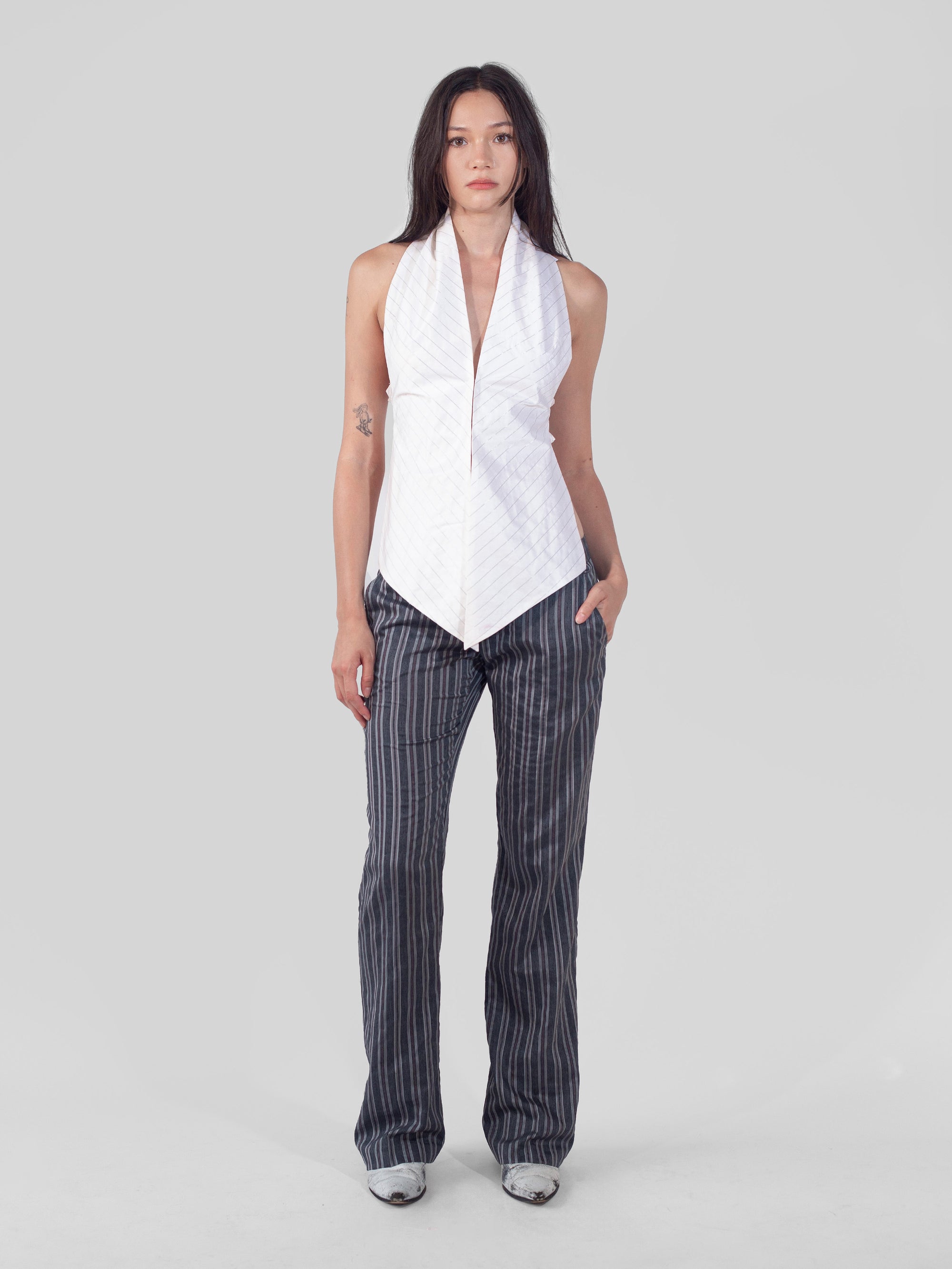 Dandy Top - White & Silver Stripe