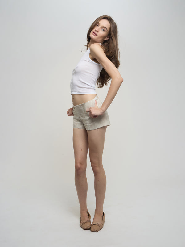 Lily Shorts - Nude Striped Linen
