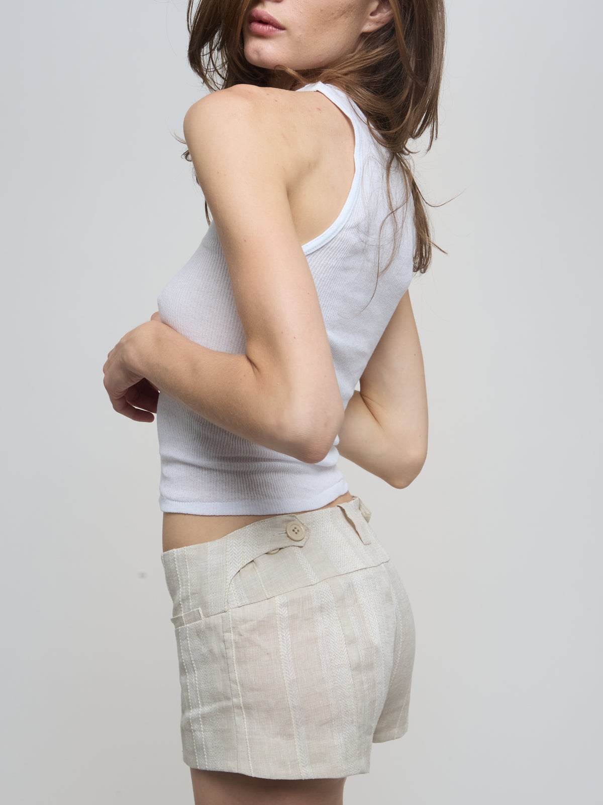 Lily Shorts - Nude Striped Linen