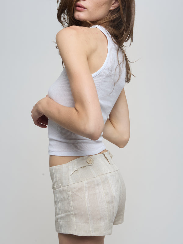 Lily Shorts - Nude Striped Linen