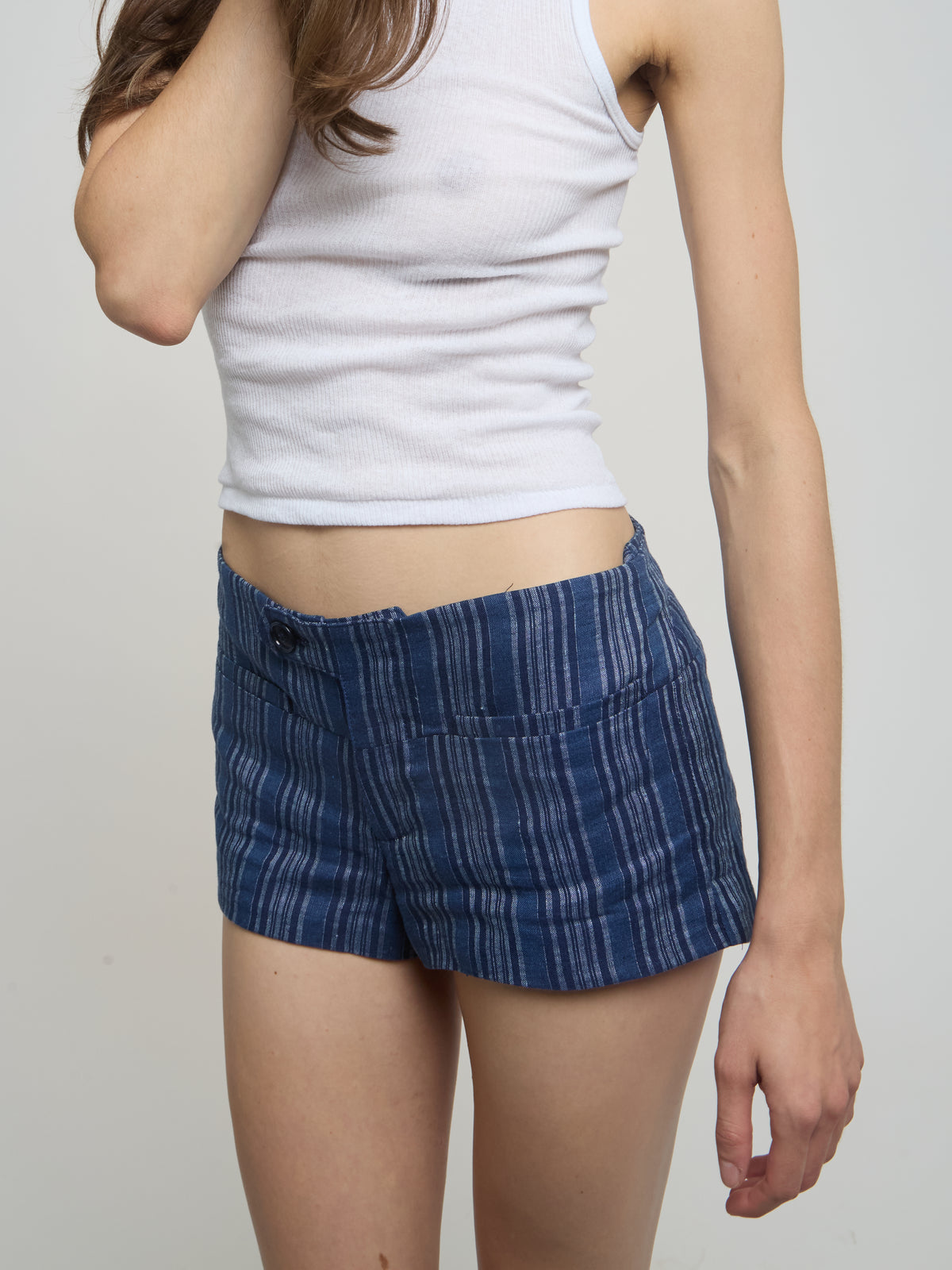 Lily Shorts - Blue Striped Linen