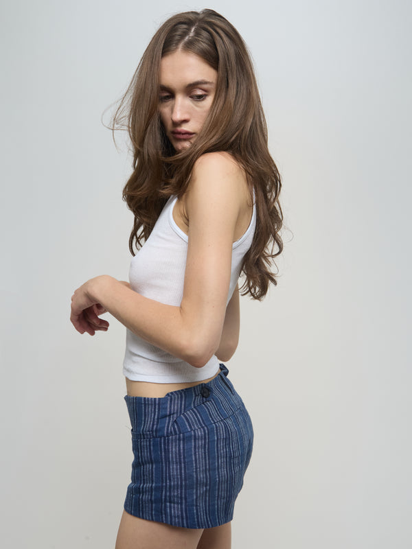 Lily Shorts - Blue Striped Linen