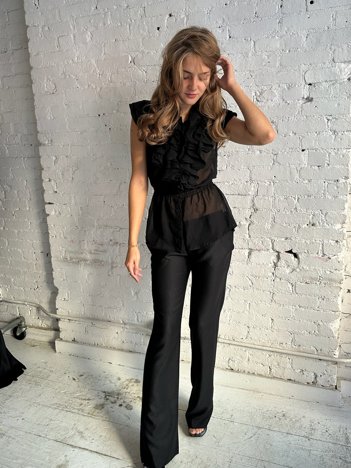 Vintage Ruffled Sheer Top