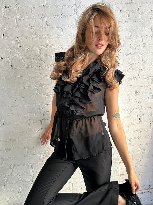 Vintage Ruffled Sheer Top