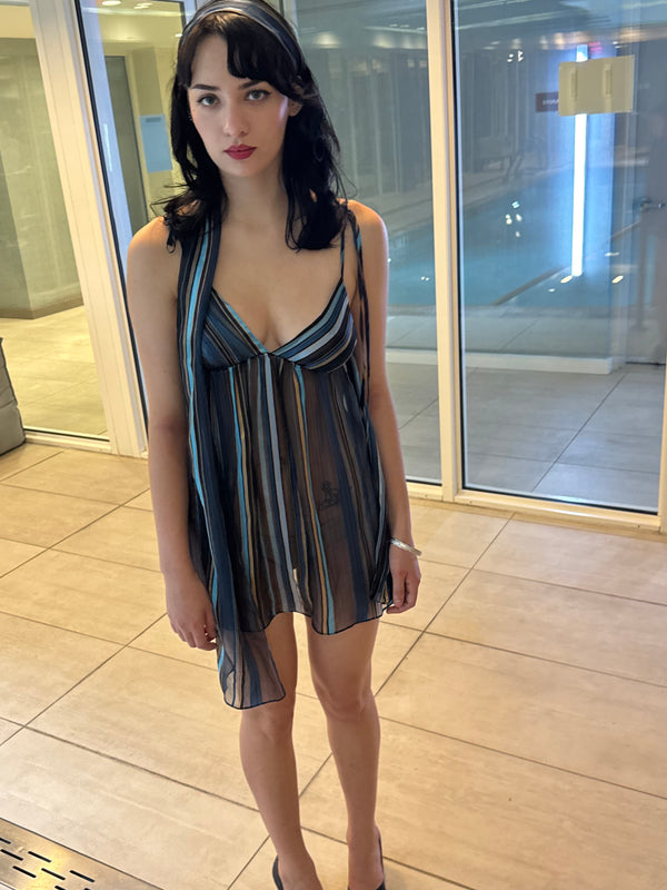 Silk Cami Mini - Blue Stripe