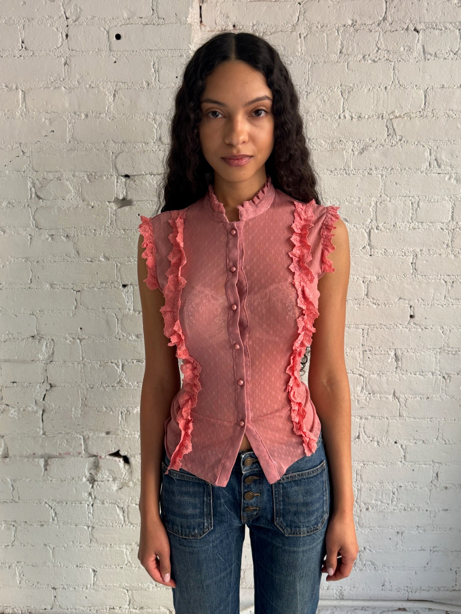Vintage Pink Ruffle Top