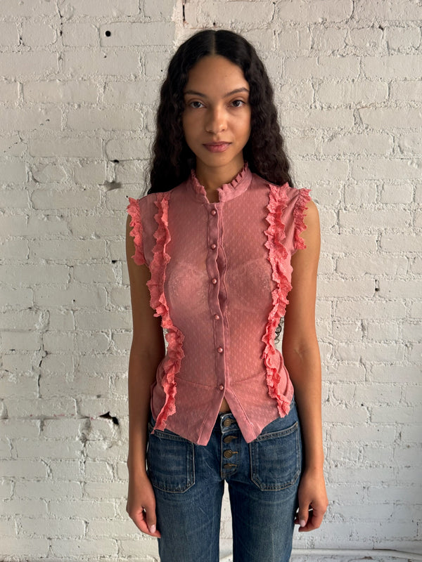 Vintage Pink Ruffle Top