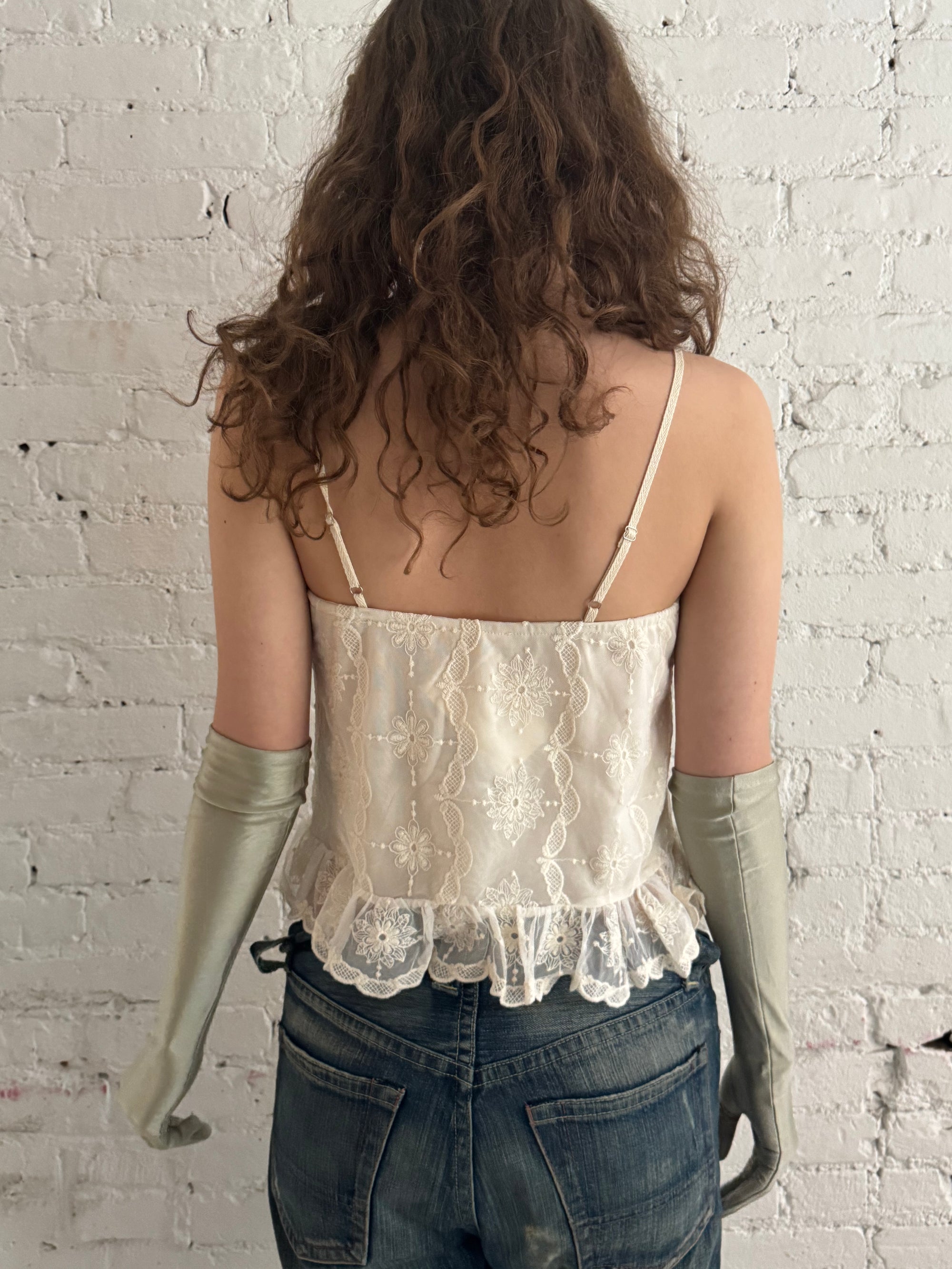 Vintage Off White Ruffled Tank