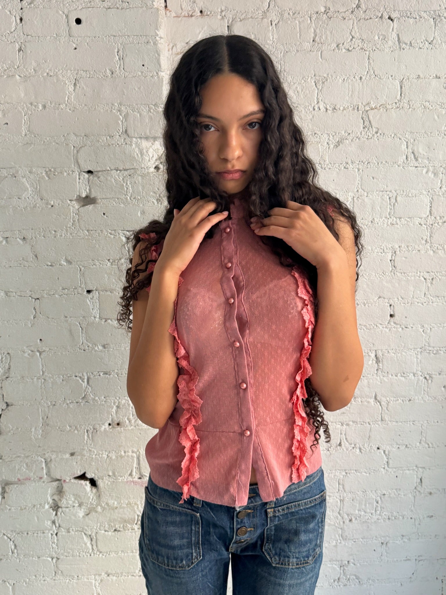 Vintage Pink Ruffle Top