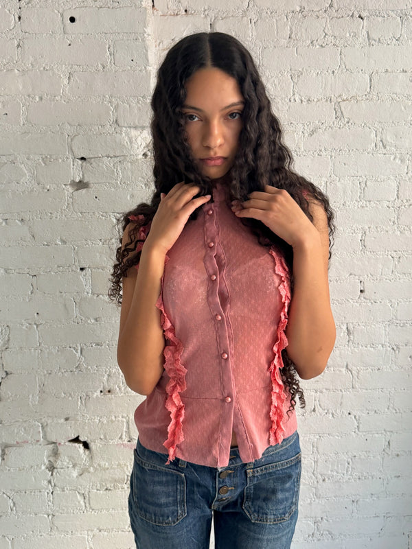 Vintage Pink Ruffle Top