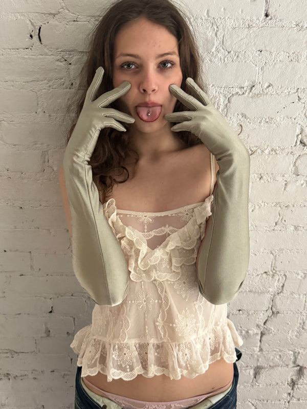 Vintage Off White Ruffled Tank