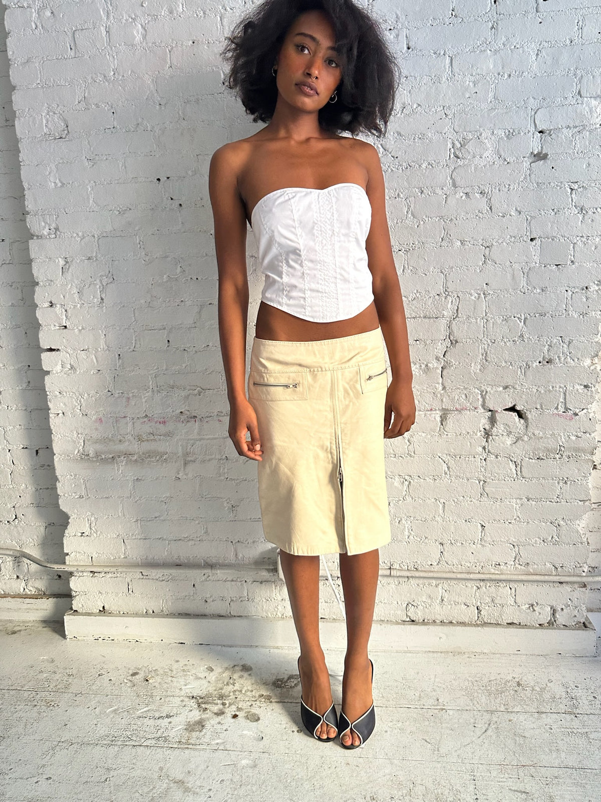 Vintage Creme Leather Skirt