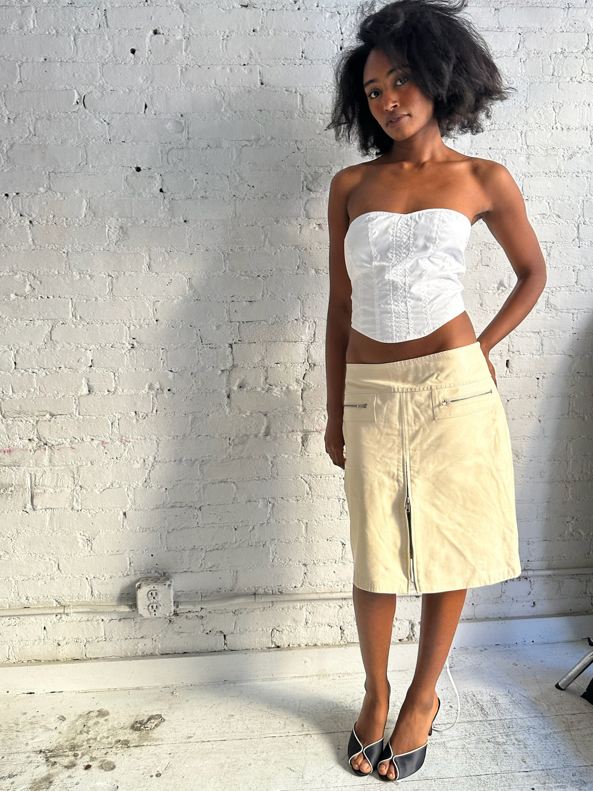 Vintage Creme Leather Skirt
