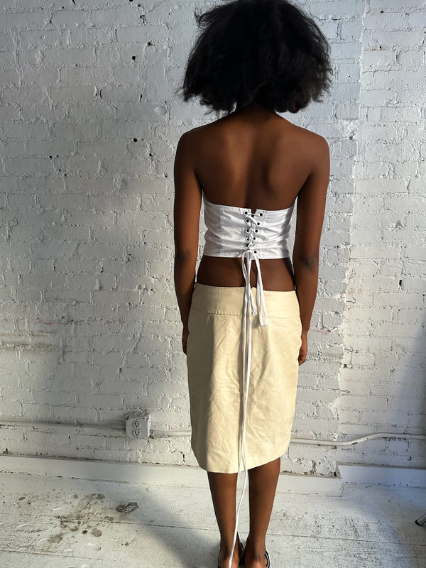 Vintage Creme Leather Skirt