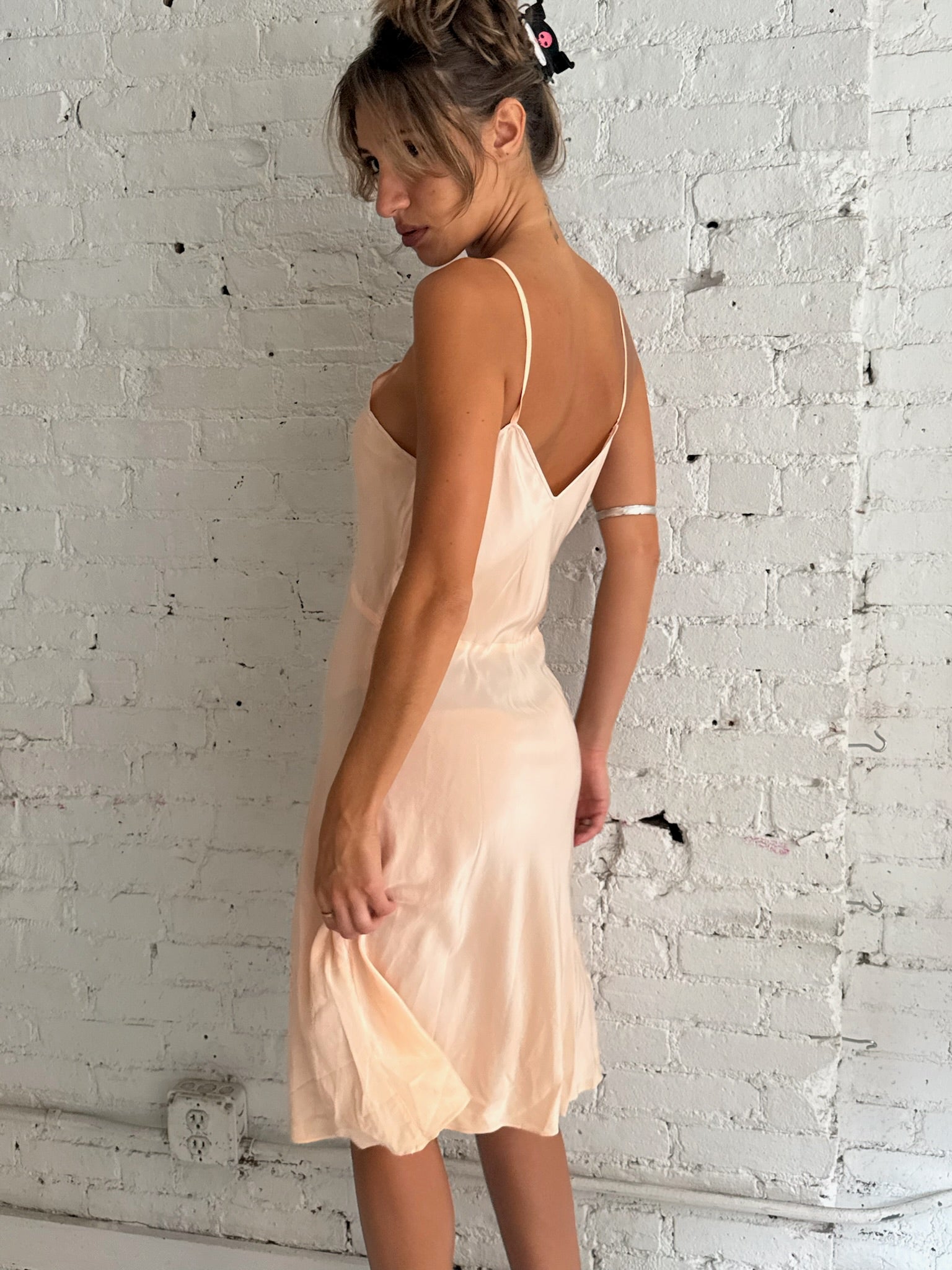 vintage silk dress Indigo Mulberry Chiffon Sleeves Midi S One of a kind silk slip dress with pearl and rhinestone butterfly appliqu 1930's Hand Dyed Yellow Silk