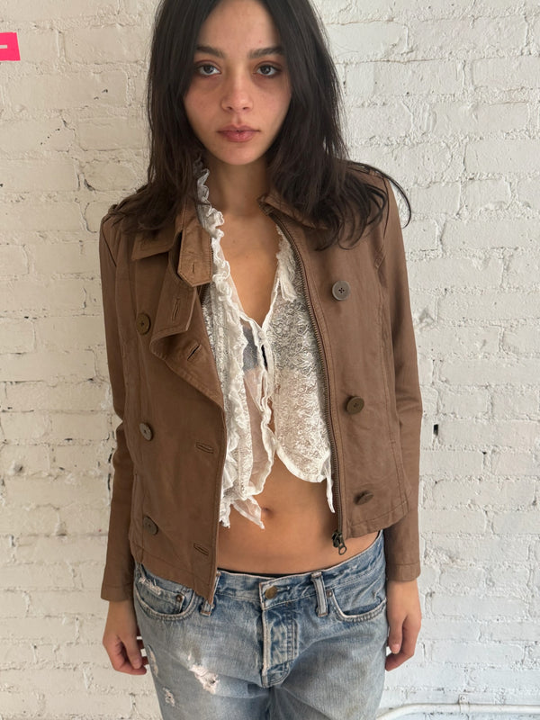 Vintage French Military Leather Jacket