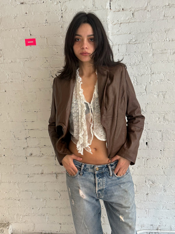 Vintage French Cowl Neck Leather Jacket