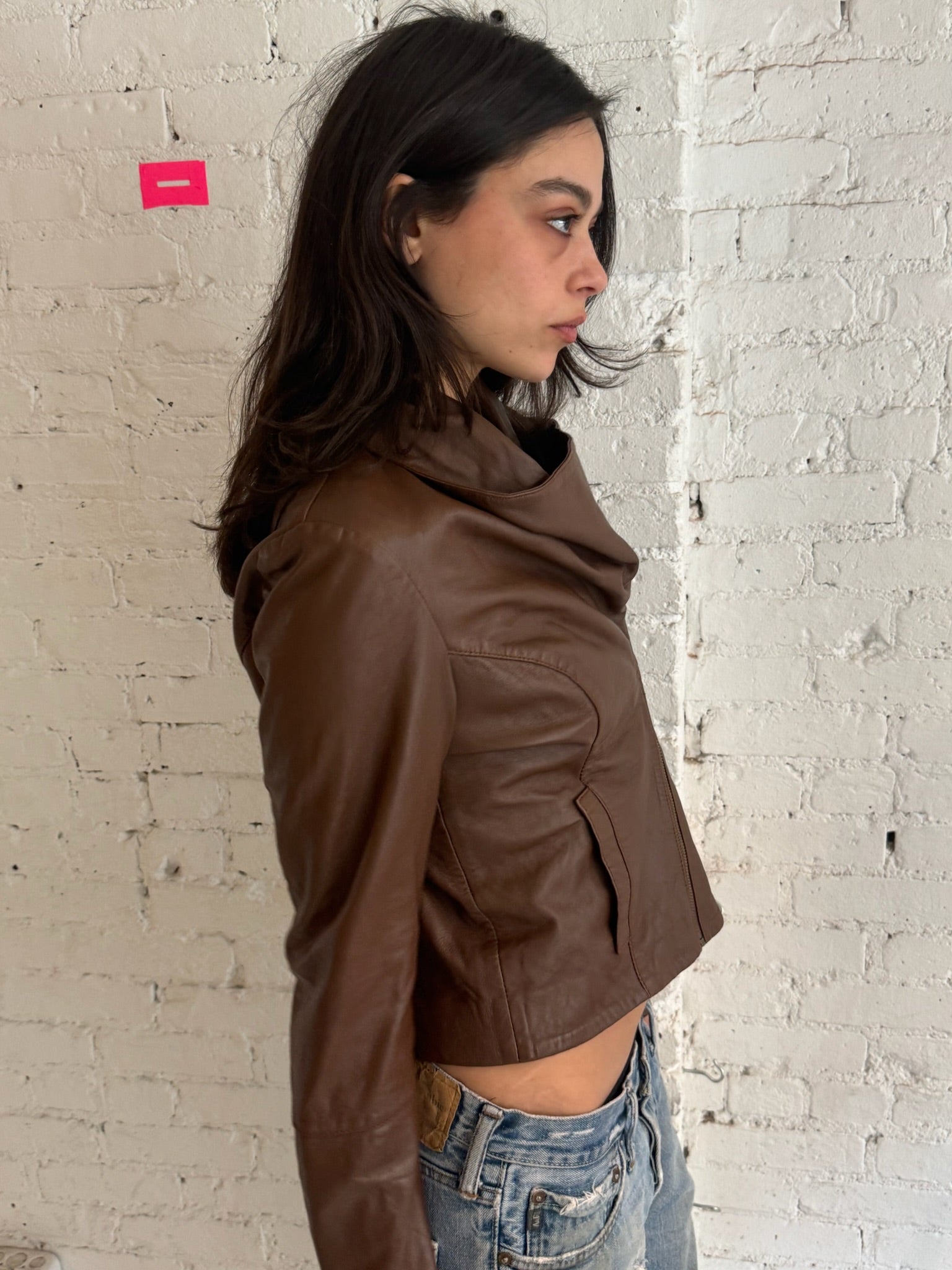 Vintage French Cowl Neck Leather Jacket