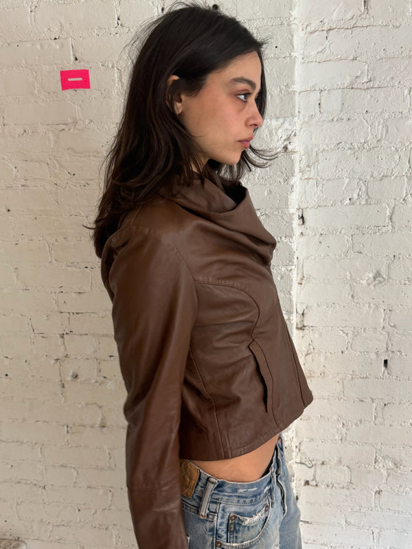 Vintage French Cowl Neck Leather Jacket