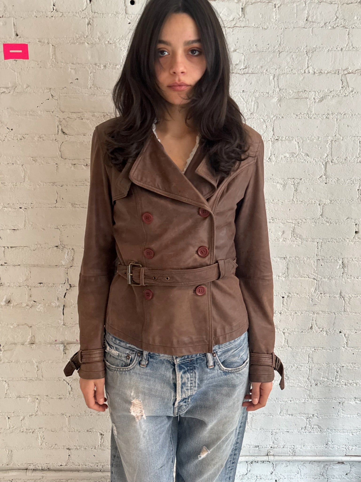 Vintage French Belted Leather Jacket