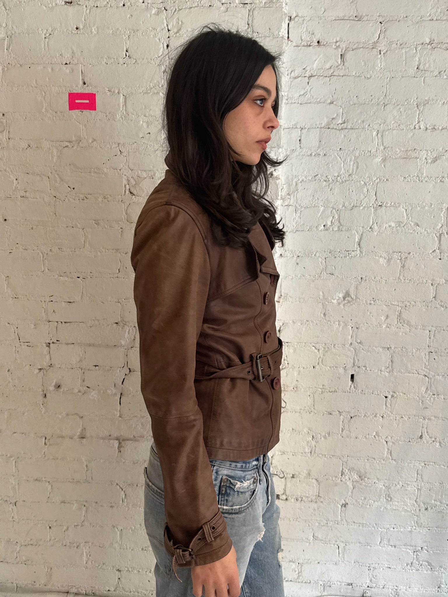 Vintage French Belted Leather Jacket