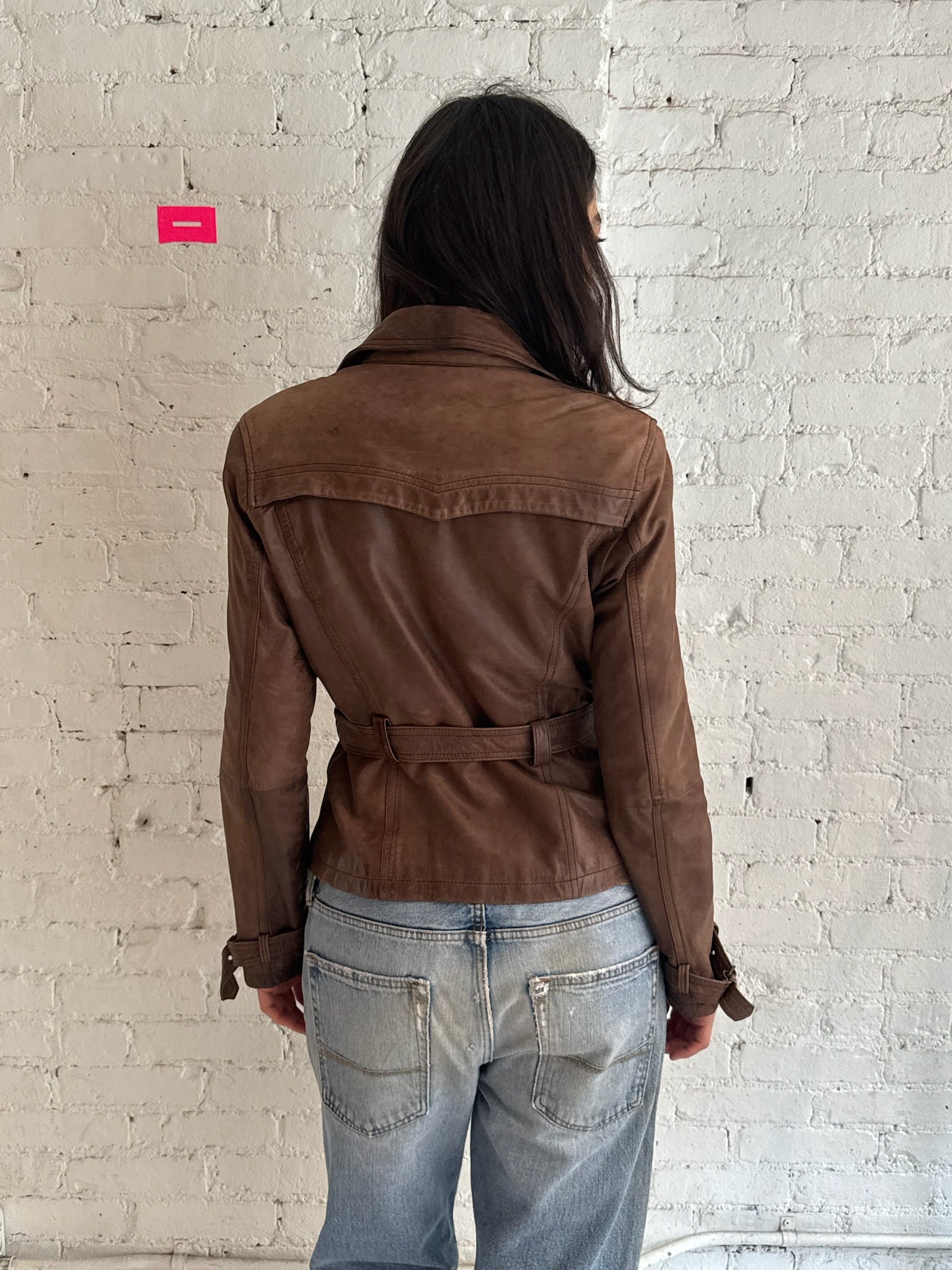 Vintage French Belted Leather Jacket