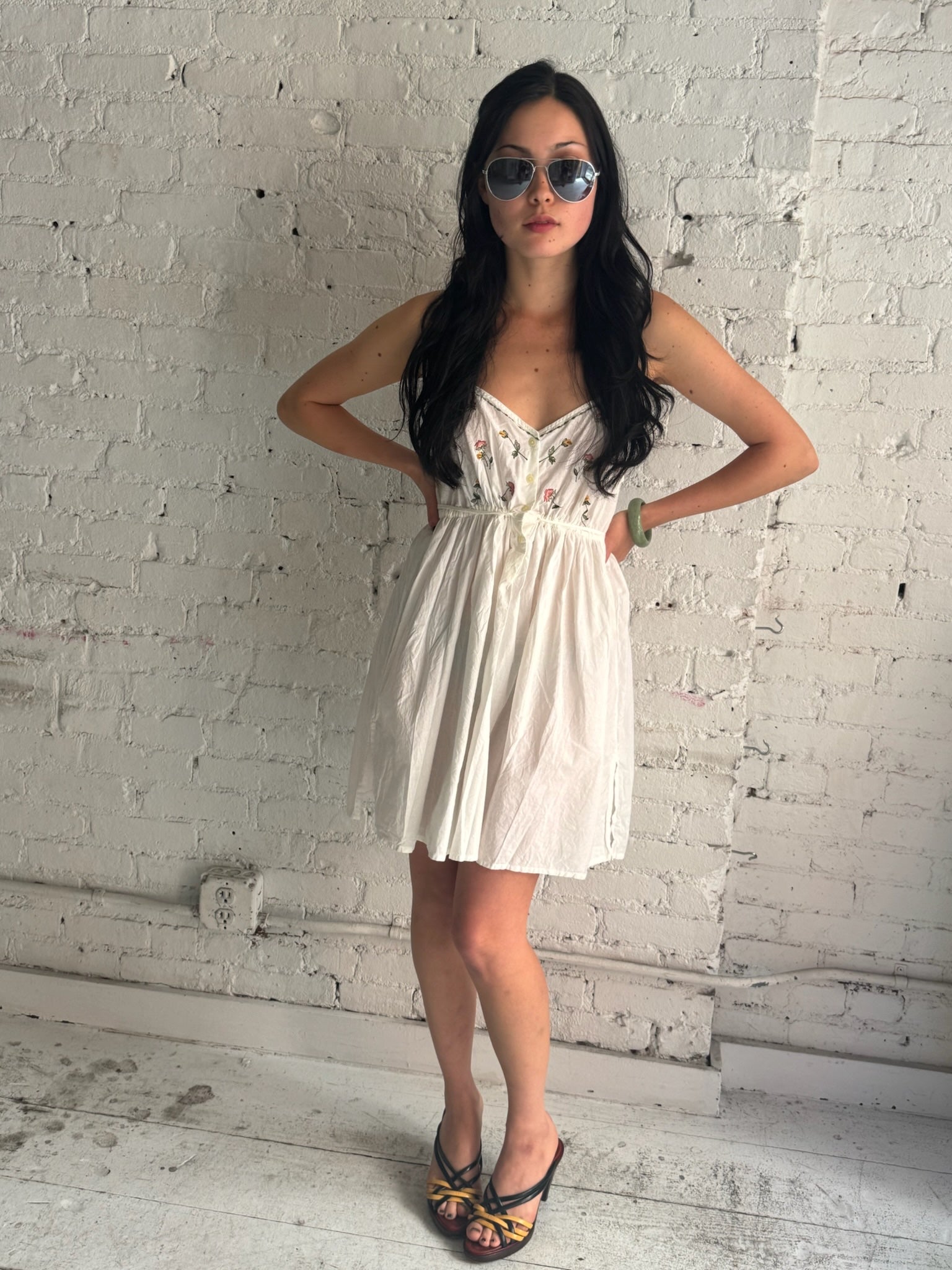 Vintage White Cotton Floral Dress