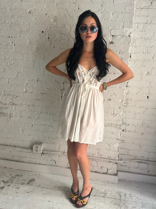 Vintage White Cotton Floral Dress