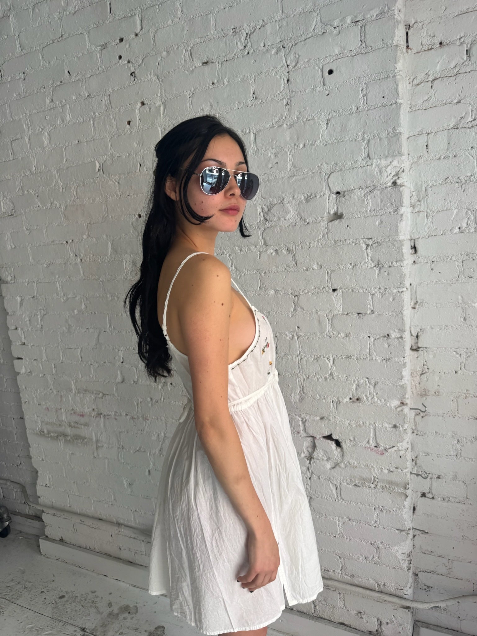 Vintage White Cotton Floral Dress