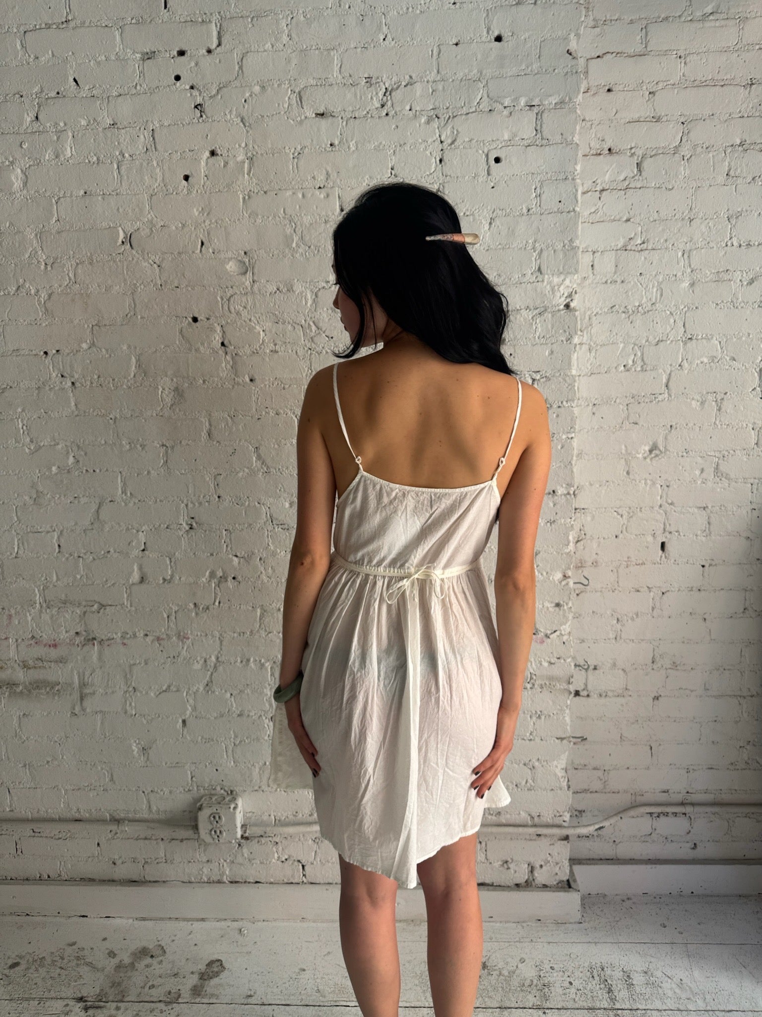 Vintage White Cotton Floral Dress