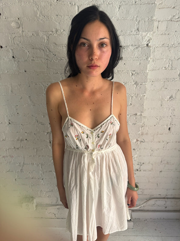 Vintage White Cotton Floral Dress