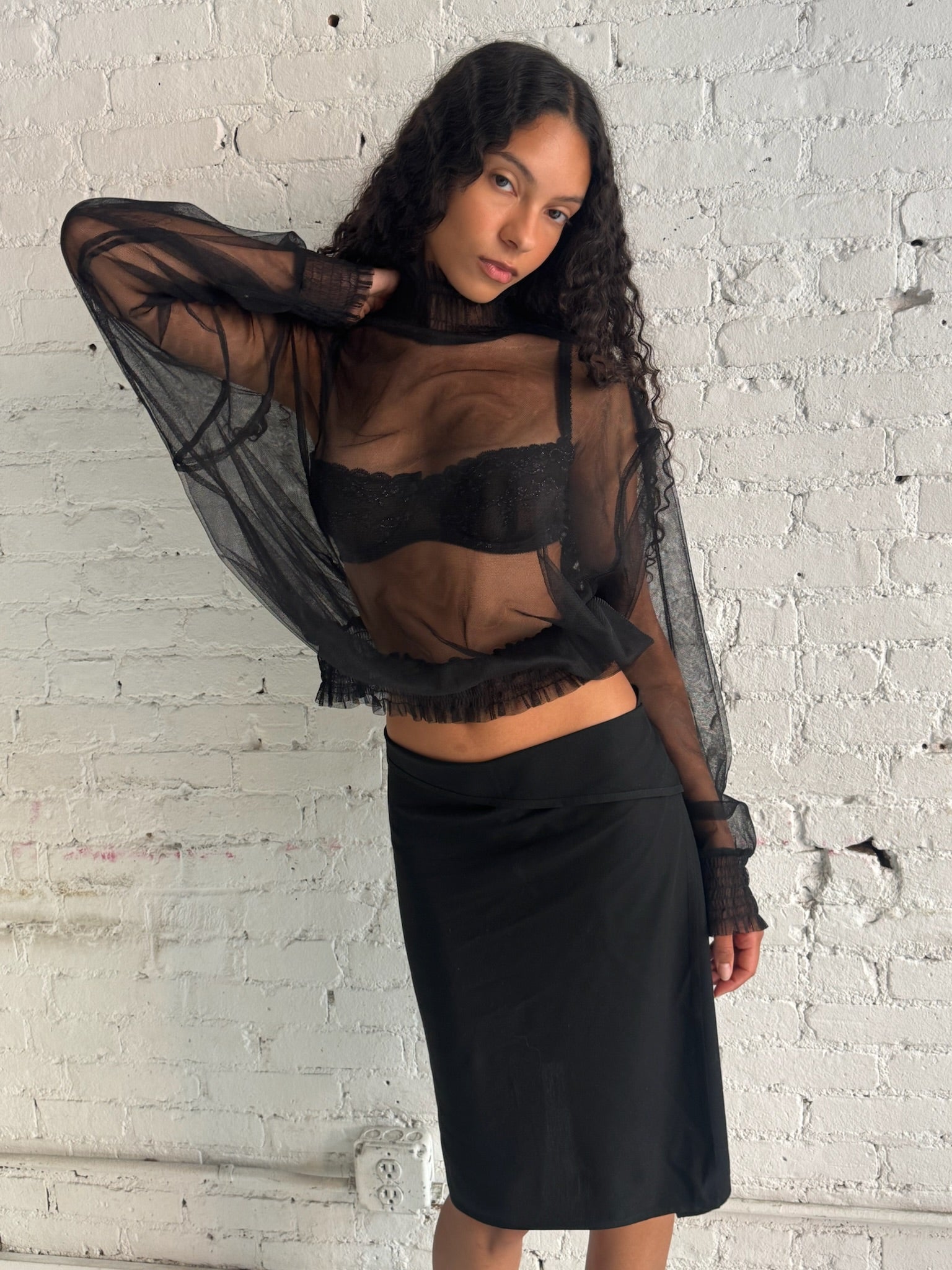 Vintage Sheer Ruffled Top